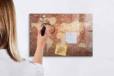 Beschreibbare magnettafel küche Weltkarte auf Ziegelstein