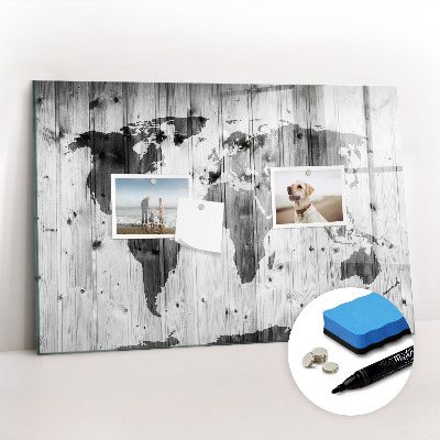 Beschreibbare magnettafel küche Weltkarte auf Holz