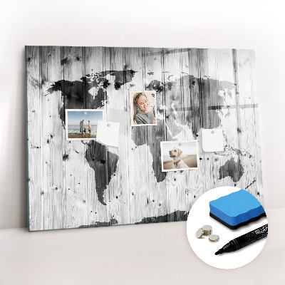 Beschreibbare magnettafel küche Weltkarte auf Holz