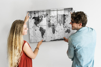 Magnettafel mit Marker Weltkarte auf Holz