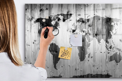 Beschreibbare magnettafel küche Weltkarte auf Holz