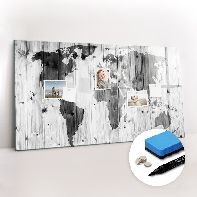 Beschreibbare magnettafel küche Weltkarte auf Holz