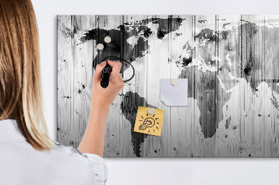 Beschreibbare magnettafel küche Weltkarte auf Holz