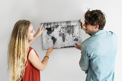 Beschreibbare magnettafel küche Weltkarte auf Holz