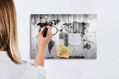 Beschreibbare magnettafel küche Weltkarte auf Holz