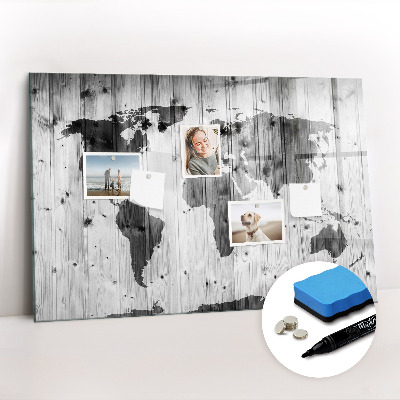 Beschreibbare magnettafel küche Weltkarte auf Holz