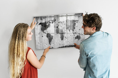 Magnettafel mit Marker Weltkarte auf Holz