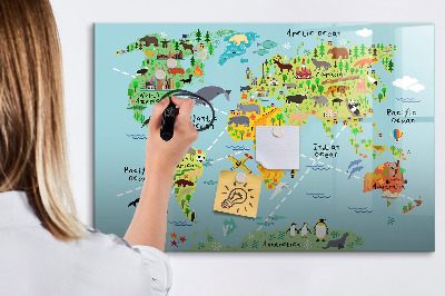 Beschreibbare magnettafel Weltkarte mit Tieren