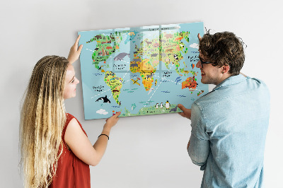 Beschreibbare magnettafel Weltkarte mit Tieren