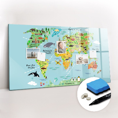 Beschreibbare magnettafel Weltkarte mit Tieren