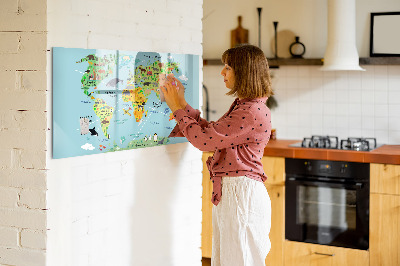 Beschreibbare magnettafel Weltkarte mit Tieren