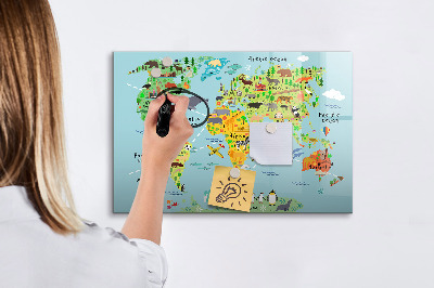 Beschreibbare magnettafel Weltkarte mit Tieren