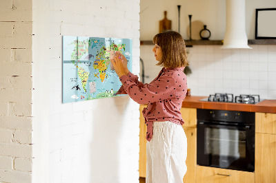 Beschreibbare magnettafel Weltkarte mit Tieren