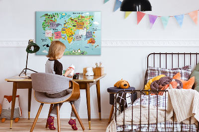 Beschreibbare magnettafel Weltkarte mit Tieren