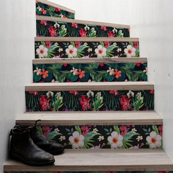 Treppenaufkleber mit Blumen 